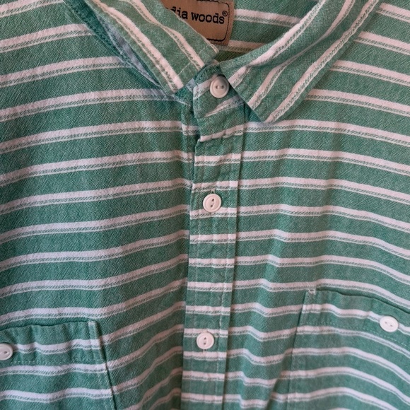 Scandia Woods Men’s Green/White Striped 100% Cotton Button Down Short Sleeve 2XL - Picture 6 of 11